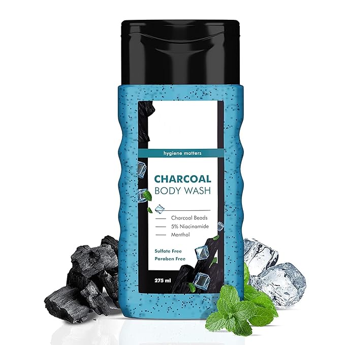 DK Charcoal Body Wash for Men | with 5% Niacinamide Activated Charcoal &amp Menthol | Deep Cleansing Detoxifying &amp Exfoliating Showering Gel | Paraben Free Soap Free | 275ml