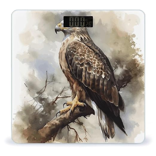 Watercolor of Hawk Sitting in The Tree Weight Scale Large Bathroom Scales Digital Weight with Bright LED Display Non Slip Automatic Weighing Scale Fashion Weighing Machine for Body