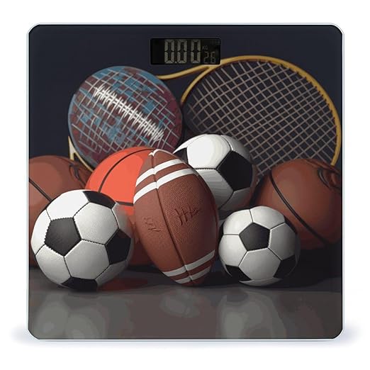 Sports Themed Scale for Body Weight Anti-Slip Digital Bathroom Scale Sturdy Toughened Glass Weighing Scales High Precision Safe Rounded Corners Smart Scales