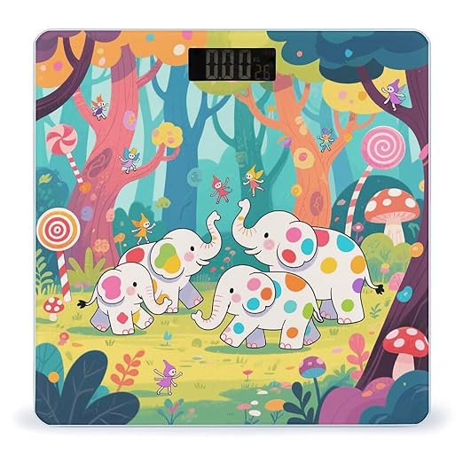 Elephant Forest Weight Scale Cute Bathroom Scale for Body Highly Accurate Digital Weighing Machine for People Compact LCD Display Scales with Sturdy Toughened Glass Scales