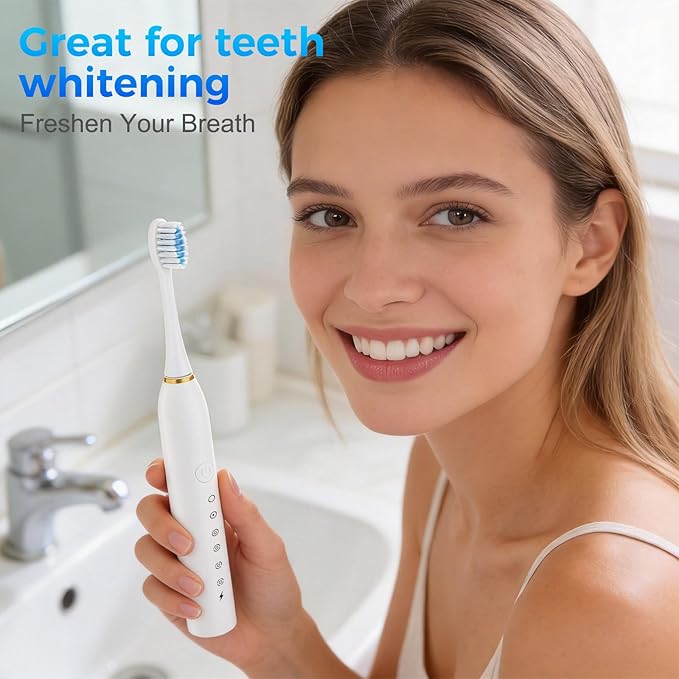Dnil 3 Pack Sonic Electric Toothbrush 42000vpm High-Frequency Vibrations 6 Brushing Modes with Smart Timer Includes 12 Replacement Heads for Deep Clean and Gum Care(Black+White+Pink)