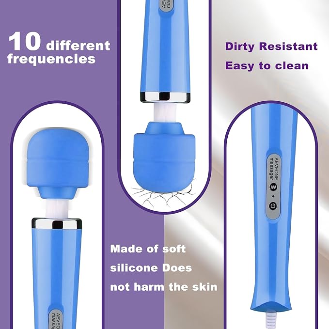 Wired Powerful Handheld Wand Massager Strong Personal Vibration Massage for Sports Recovery Back Muscle Aches Whole Body Pain (Blue)