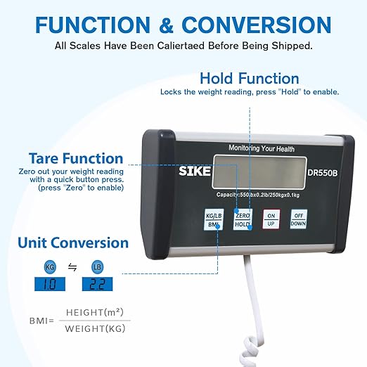 SIKE Digital Physician BMI Scale Medical Floor Scale for Body Weight 550 lb Limit Professional Weight Scale Portable Easy to Read Digital Display Heavy Duty 12.5 x 12 Platform