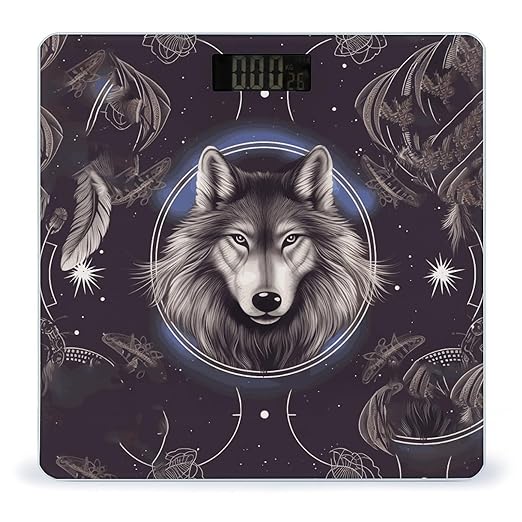 Wolves and Dream Catchers Weight Scale Large Bathroom Scales Digital Weight with Bright LED Display Non Slip Automatic Weighing Scale Fashion Weighing Machine for Body
