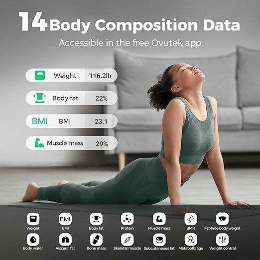 Ovutek Smart Scale for Body Weight Digital Bathroom Scale BMI Weighing Body Fat Scale Accurate Body Composition Scale Monitor for People's Health with Smartphone App Compact Size 400lb (Black)
