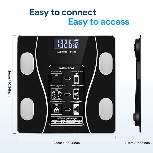 Smart Weighing Scale Bluetooth Smart Body Fat Scale accurately Measures Weight Body Fat Percentage Muscle Mass Percentage BMI and Other Body Metrics. (Black)