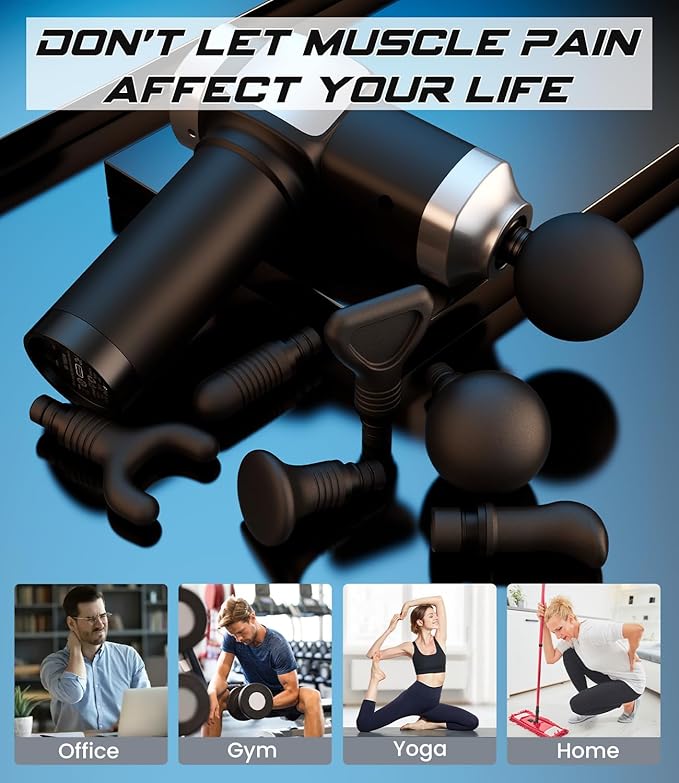 Deep Tissue Massage Gun Portable Percussion Muscle Massager with 30 Speeds &amp 6 Attachments Handheld Electric Back &amp Neck Massager for Pain Relief
