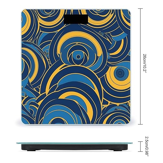 Blue and Yellow Pattern Scale for Body Weight Anti-Slip Tempered Glass Digital Bathroom Scales Clear LCD Display Weighing Scale Safe Rounded Corners Smart Scales