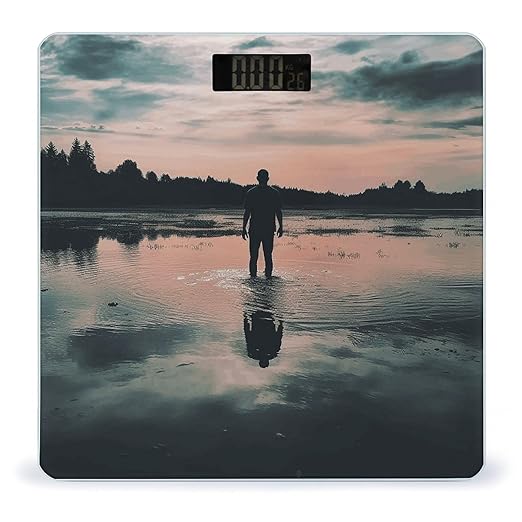 Standing in The Lake Scale for Body Weight Anti-Slip Tempered Glass Digital Bathroom Scales Clear LCD Display Weighing Scale Safe Rounded Corners Smart Scales