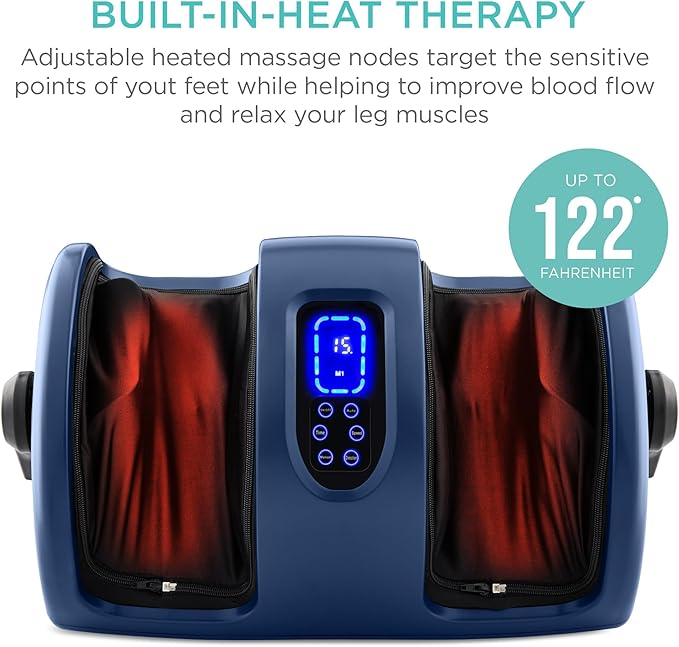Best Choice Products Heated Shiatsu Foot Massager for Pain Relief Plantar Fasciitis Neuropathy Blood Circulation w/Compact Design - Navy Blue
