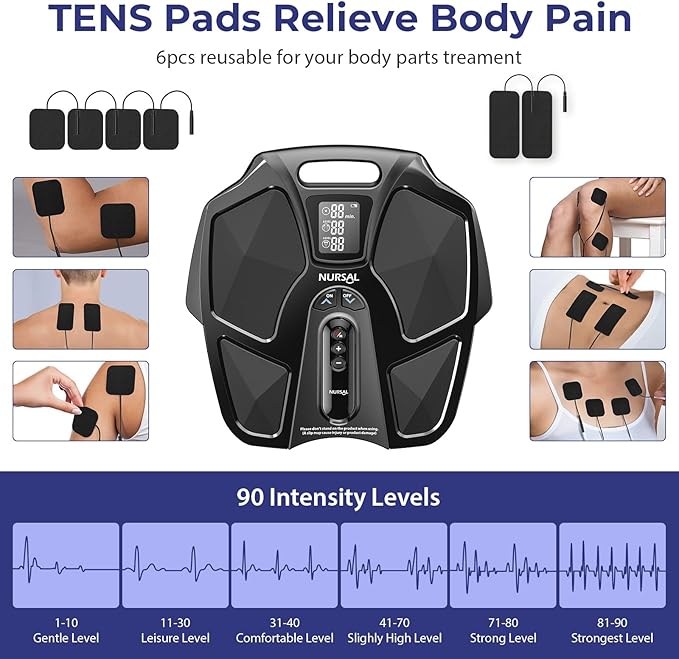 NURSAL TENS EMS Foot Massager for Neuropathy Foot Nerve Muscle Stimulator Pro Circulation and Body Pain Relief with TENS Unit Muscle Stimulator Pads Electric Feet Legs Blood Circulation Machine