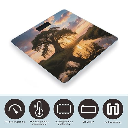 Big Trees in Sunset Weight Scale Large Digital Bathroom Scales with Bright LED Display Non Slip Digital Scale and Step On Fashion Weighing Machine for Body