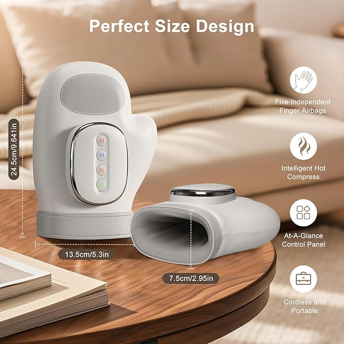 Hand Massager for Arthritis and Carpal Tunnel Relief Heated Air Compression Therapy for Finger Palm &amp Wrist Pain Portable Cordless Electric Hand Massager
