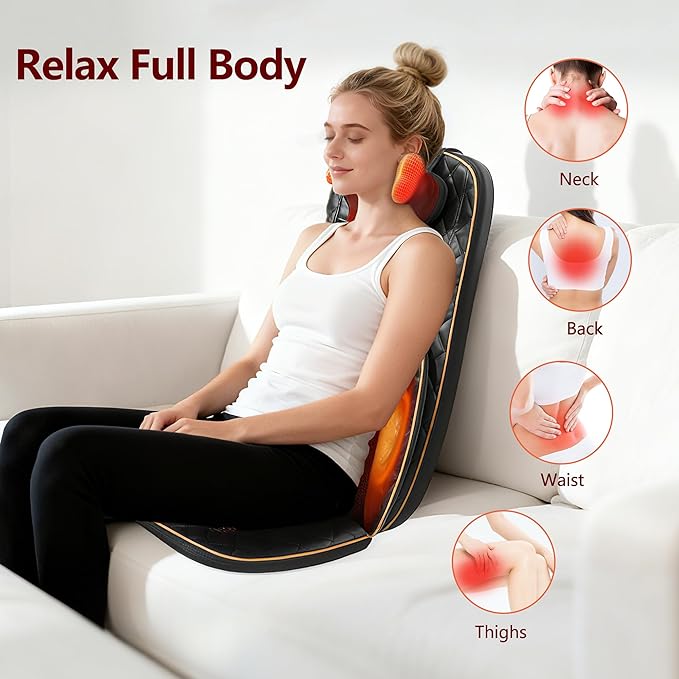 Neck and Back Massager with Heat - Shiatsu Full Back Walking Massager with Deep Kneading &amp Seat Cushion Vibration for Chair and Home Pain Relief Dual-Neck Detachable and Height Adjustment