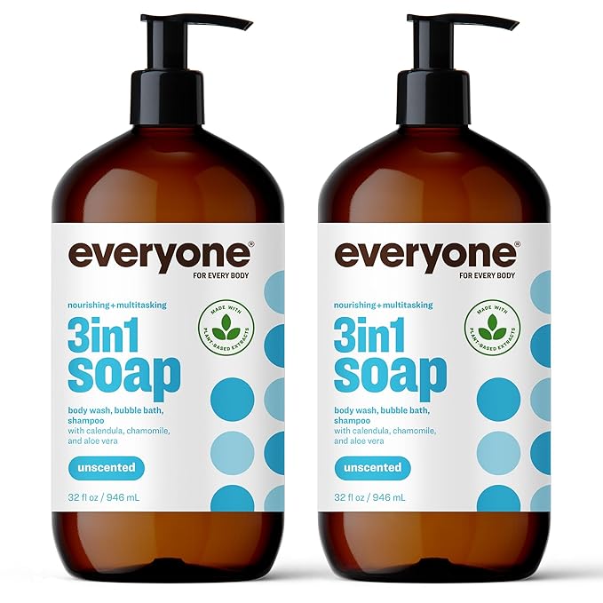 Everyone 3-in-1 Soap Body Wash Bubble Bath Shampoo 32 Ounce (Pack of 2) Unscented &amp 3-in-1 Soap Body Wash Bubble Bath Shampoo 32 Ounce (Pack of 2) Citrus and Mint