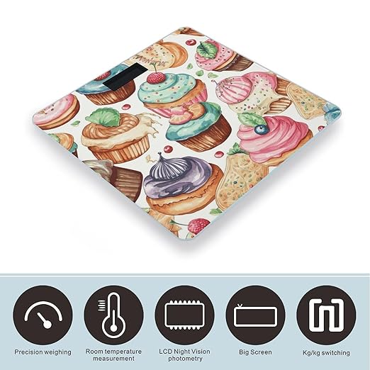 Cupcakes Donuts Muffins Sugar Scale for Body Weight Sturdy Tempered Glass Weighing Scales with LCD Display Accurate Digital Bathroom Scale Convenient Body Fat Smart Scales 400lb