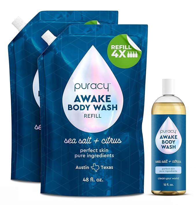 Puracy Body Wash Natural Body Wash 98.6% Pure Plant Ingredients Moisturizing Shower Gel for Women Men Kids Body Soap for Dry Sensitive Skin. Citrus &amp Sea Salt 48 Oz Pack of 2 and12 Oz