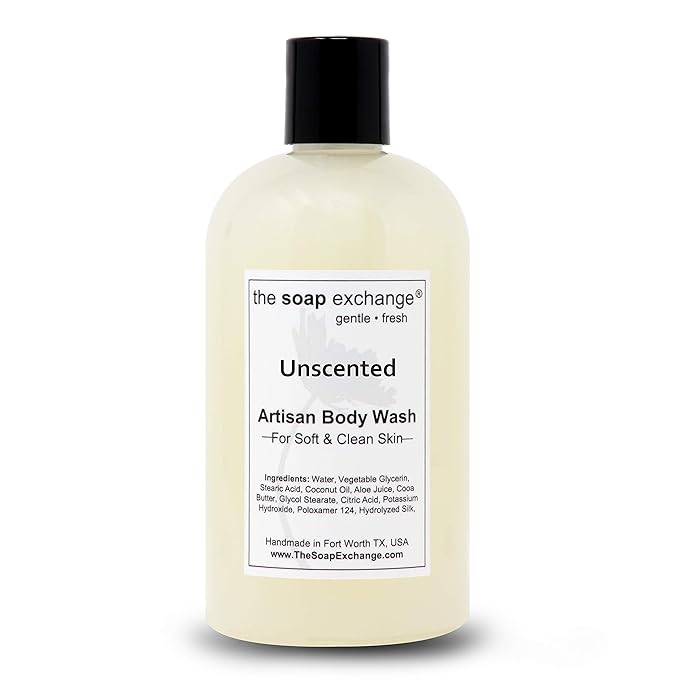 The Soap Exchange Body Wash - Unscented Fragrance Free - Hand Crafted 12 fl oz / 354 ml Natural Artisan Liquid Soap for Hand Face &amp Body Shower Gel Cleanse Moisturize &amp Protect. Made in U