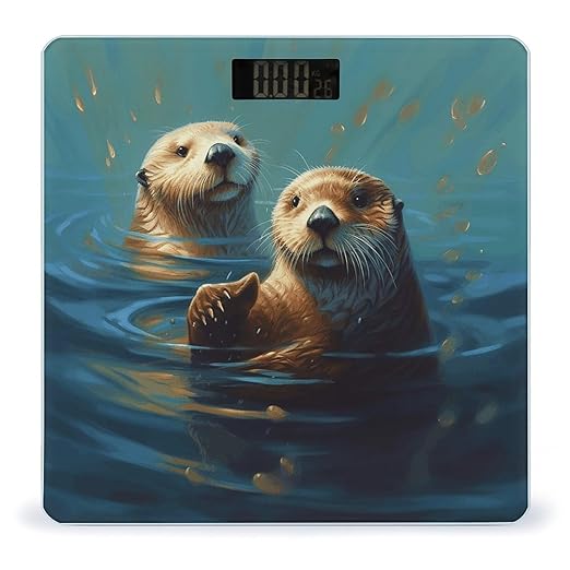 Sea Otters Painting Bathroom Scale for Body Weight Bathroom Digital Electronic Weighing Scale with Back Lit LED Display Sturdy Tempered Glass Weight Watchers Scales 400lb