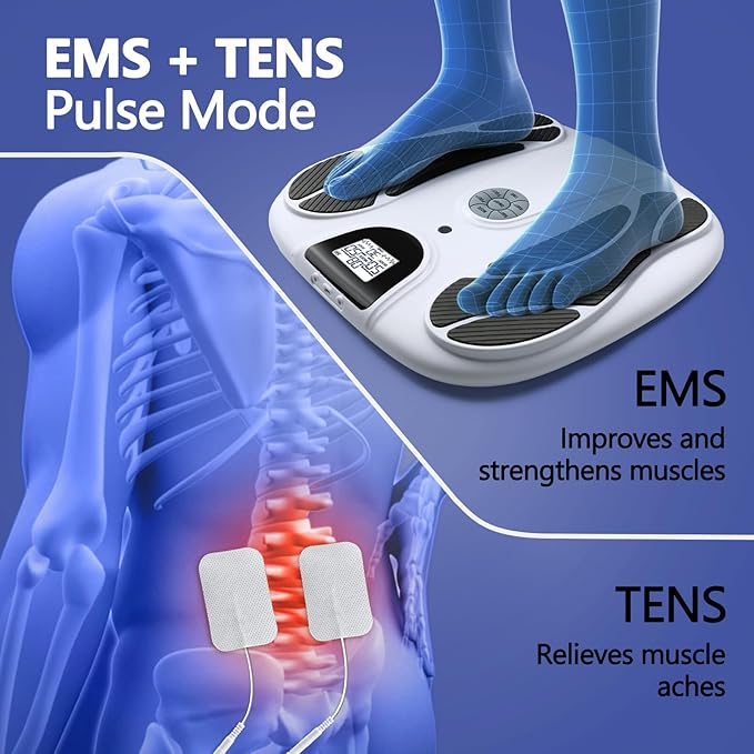 Electric Foot Massager for Neuropathy - Rechargeable EMS Foot Health Plate Machine with TENS Unit Muscle Stimulator for Plantar Fasciitis Pain Relief 15 Modes for Office Home Use Gift for Mom Dad