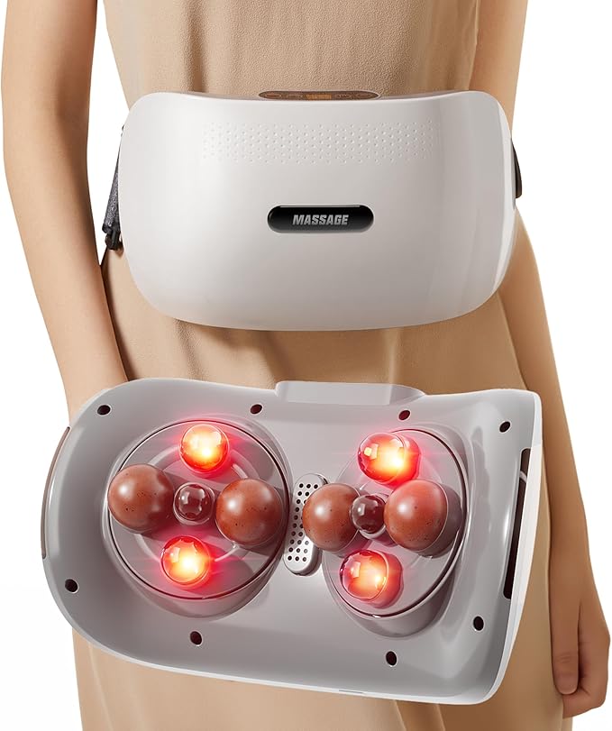 Dual Disc Abdominal Massager with Heat Electric Belly Fat Burner Machine with Bian-Stone Massage Heads Stomach Massager for Digestion to Relieve Bloating &amp Period Cramps Constipation Gas