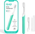 Quip Sonic Electric Toothbrush for Adults - Time Travel &amp Soft Bristles with Travel Case &amp Replacement Brush Head - 3 Month Battery Life Plastic Handle - Green