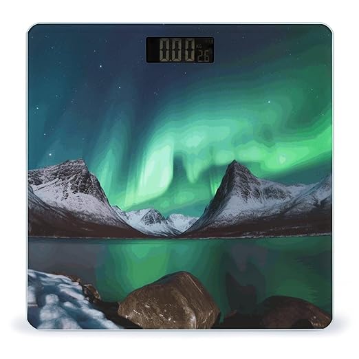 Aurora Borealis Scale for Body Weight Safe Rounded Corners Tempered Glass Digital Bathroom Scale LED Display 400lb Capacity Weight Scales with High Precision Sensors