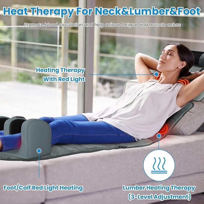 KOCASO Full Body Electric Massage Mat Heating Vibration with Neck Foot Massage Head Pillow and Cloth Lumbar Pillow Timer Anti-Slip Bottom Earplugs - for Relaxation &amp Stress Relief(Advanced)