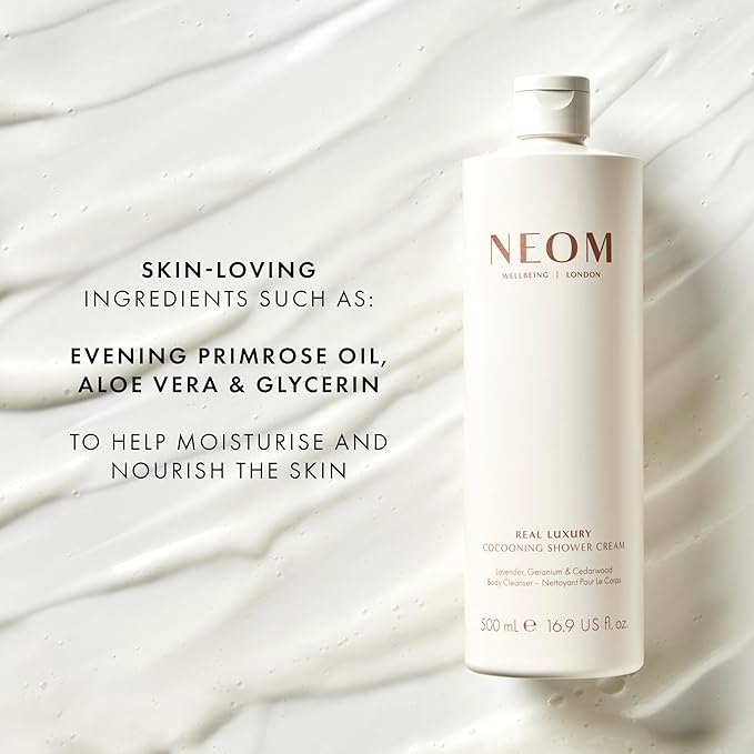 Neom- Real Luxury Cocooning Shower Cream | Lavendar Geranium &amp Cedarwood (500 ml 500 millilitre) (16.9 fl oz)