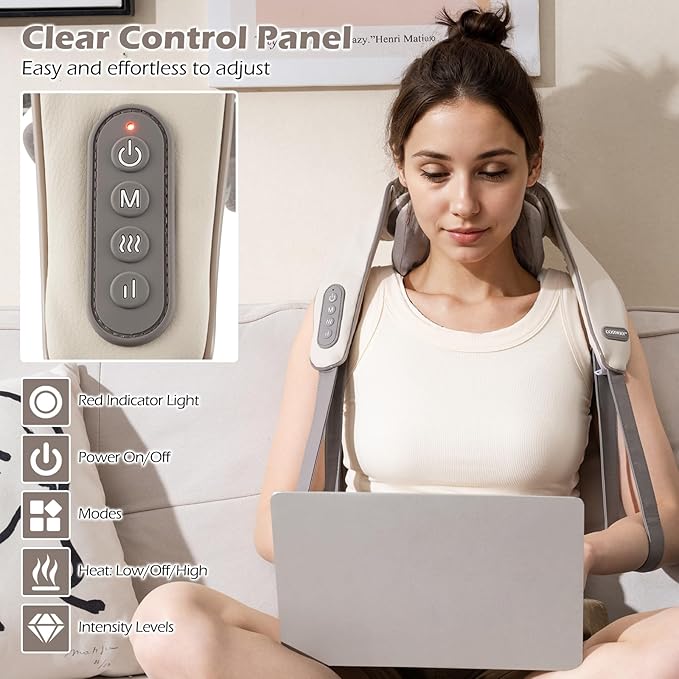 COSTWAY Neck Shoulder Massager with Heat 4D Deep Tissue Kneading Shiatsu Machine for Pain Relief Portable Cordless Neck Back Leg Massager Pillow Gift for Mom Dad Family Women Men (Beige)