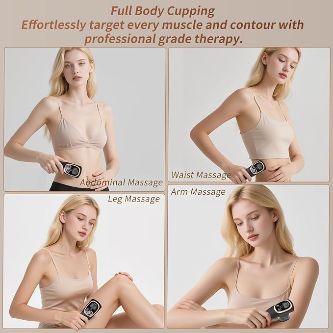 Meifuly Smart Cupping Therapy Massager 12 Levels of Suction Strength and Heat Control Portable Electric Cupping Device for Back Belly Waist Arms Legs