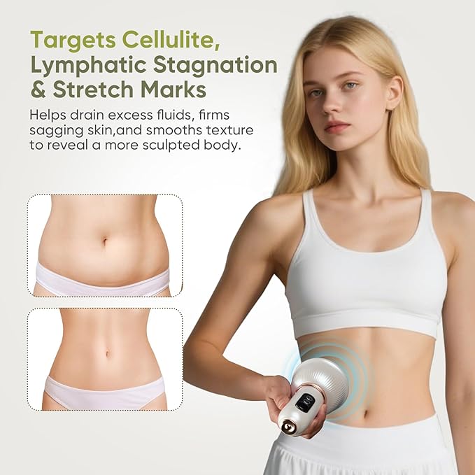 Lymphatic Drainage Massager &amp Anti-Cellulite Tool - Body Sculpting Machine with Microcurrent Light Heat &amp Vibration for Legs Arms Belly | Reduces Stretch Marks &amp Cellulite