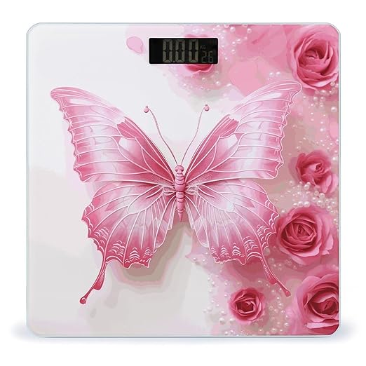 Pink and White Butterfly Bathroom Scale Ultra-Bright Liquid Crystal Screen Weight Scale Accurate Bathroom Body Scales for Body Weight Bathroom Pet Home Bedroom Gift-Giving