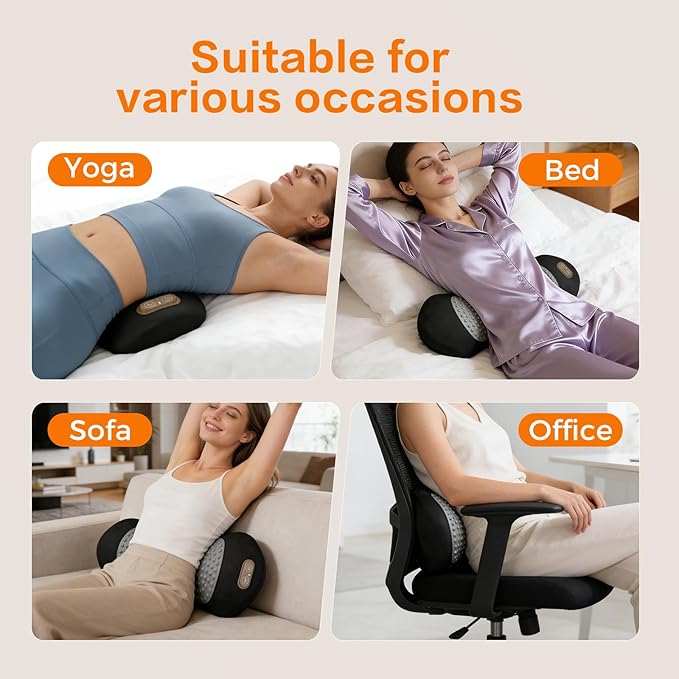 3-in-1 Electric Lumbar Support Pillow for Bed and Chair Triple Fusion Back Massager with Heat Vibration &amp Traction Designed for Lower Back Comfort and Spine Support