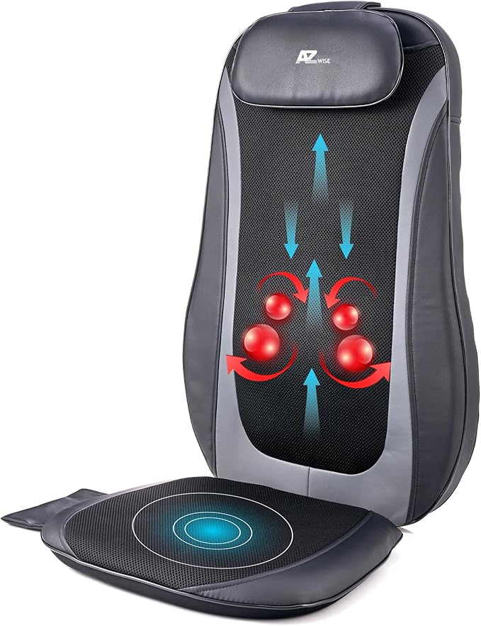 Back Massager with Heat Shiatsu Massage Chair Pad for Back Pain Rolling Kneading Massage Seat Cushion Gifts for Women/Men Stress Relax at Car Home Office