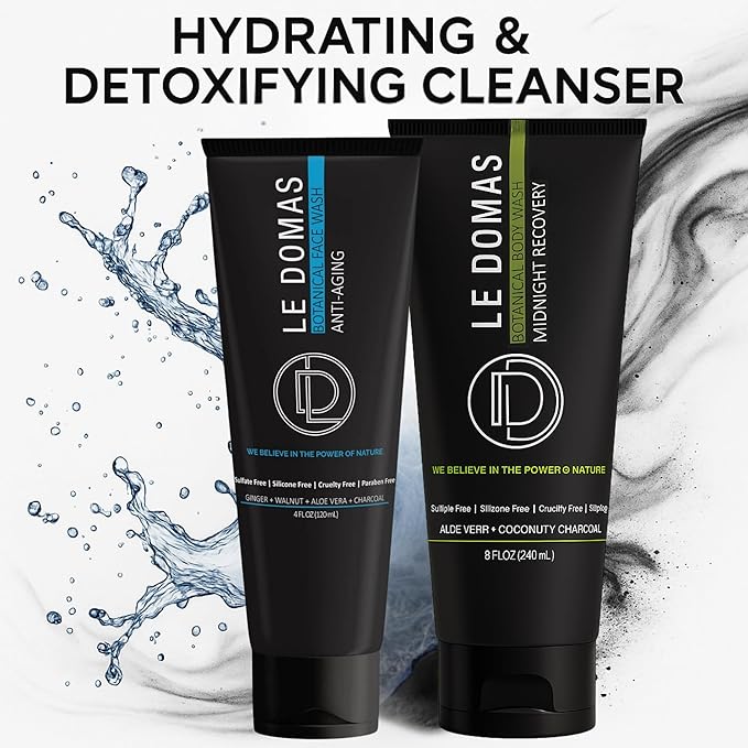 Body Wash &amp Face Wash Set for Men &amp Women – Natural Skincare with Aloe Vera Rice &amp Coconut Charcoal Hydrating Moisturizer &amp Oil Cleanser Travel Size Skin Care Products for All Skin