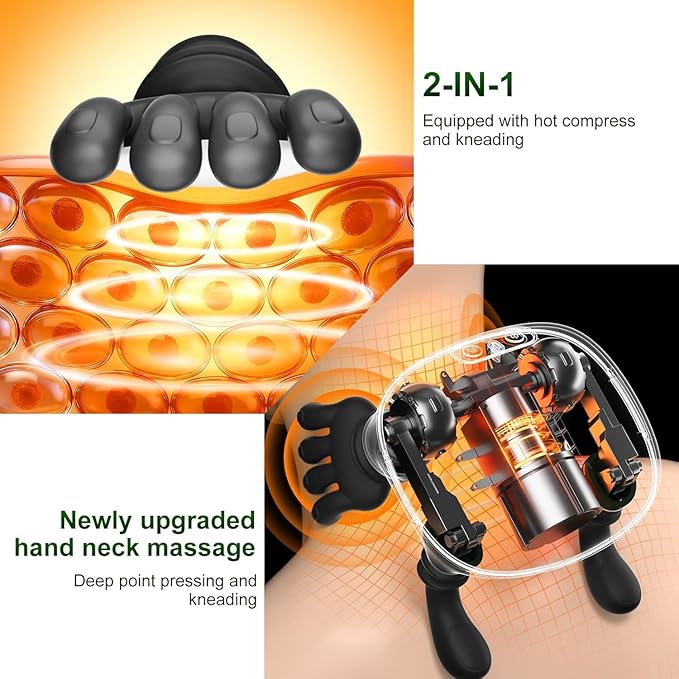 CBQ Neck and Shoulder Massager with Heat for Pain Relief Deep Tissue Bionic Hand Massager for Back Neck Relaxation Cordless Portable Home Office Travel Massage Adjustable Intensity