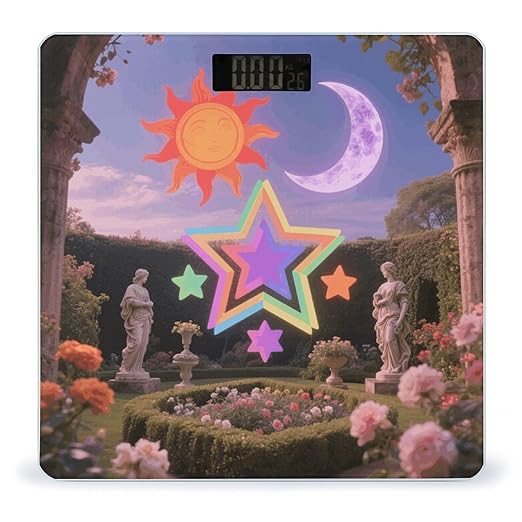 Digital Bathroom Scale for Body Weight Scale with Bright LCD Display High Accuracy Step-On Technology Auto On/Off Vintage Sun Moon Stars Digital Scales 400 Lbs /180kg