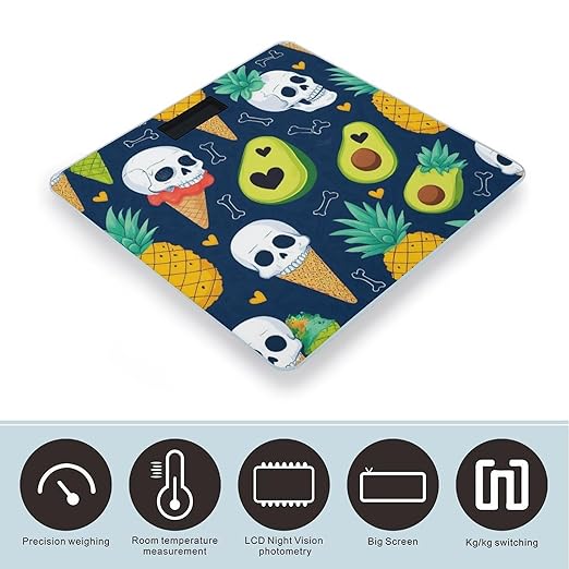 Smart Scale for Body Weight Digital Bathroom Weighing Scale Energy Saving Scale Summer Skull Pineapple Ice Cream Avocado Print