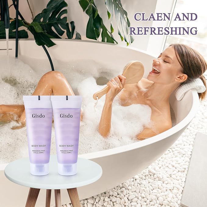 Travel Size Body Wash Bulk (1 fl oz 50 Pack) Refreshing Hotel Body Wash Mini and Small Size Shower Gel Guest Hotel Toiletries in Bulk