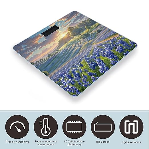 Texas Bluebonnets Scenery Scale for Body Weight Highly Accurate Digital Bathroom Body Scale Digital Bathroom Scales for People Anti-Slip Large LCD Display Smart Scales