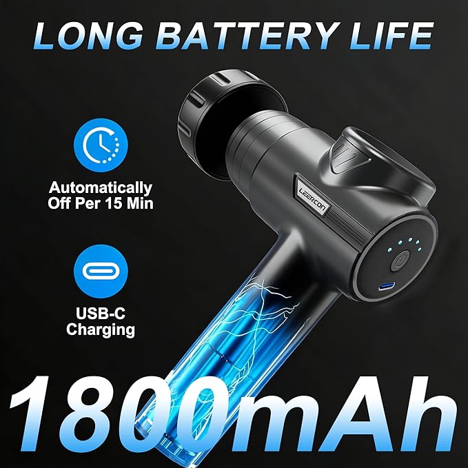 Massage Gun with Heat Deep Tissue Neck Massager Gun Back Massager for Pain Relief with 5 Heads &amp 6 Speeds Portable - Birthday Gifts for Men Women