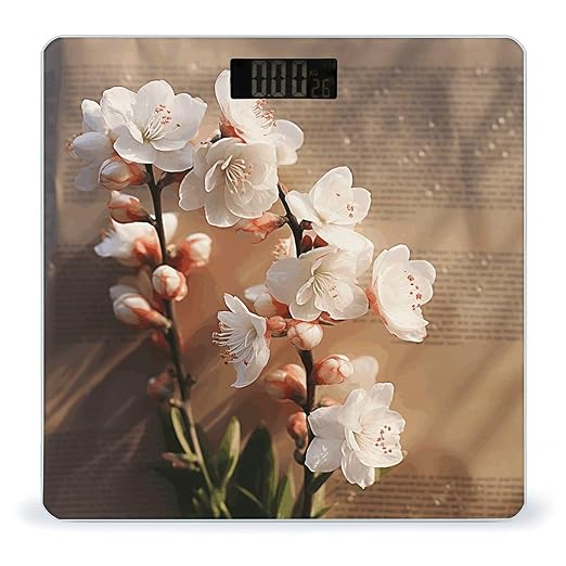 A Peach Blossom Bathroom Scale Automatic Power On/Off Body Scales LCD Backlight Display Square Digital Scale Rounded Corners Bathroom Scales for Home Bedrooms