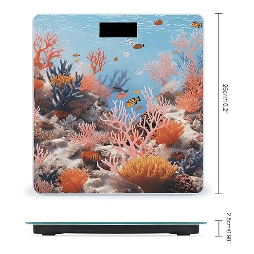 Coral Reef Scale for Body Weight Anti-Slip Tempered Glass Digital Bathroom Scales Clear LCD Display Weighing Scale Safe Rounded Corners Smart Scales