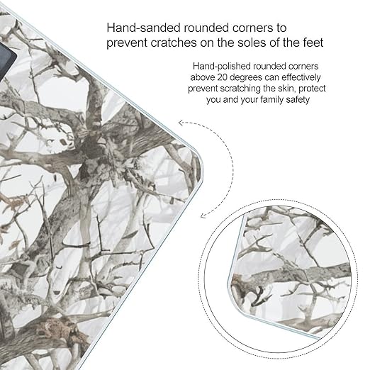 White Tree Camo Bathroom Scale for Body Weight 400 Lb Weight Scale with High Precision Sensors Tempered Glass Highly Accurate Digital Weighing Machine for People