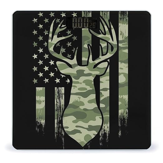 Automatic Switch Digital Bathroom Weighing Scale Smart Scale for Body Weight Camouflage American Flag Hunting Deer Camo Black