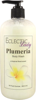 Eclectic Lady Liquid Pearl Body Wash - Plumeria Scent 3-in-1 Use For Bubble Bath Hand Soap &amp Body Wash Phthalate-Free Plumeria Fragrance Handcrafted in USA (16 oz)