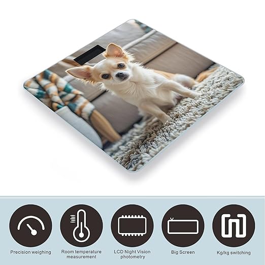 Cute Chihuahua Scale for Body Weight Accurate Digital Bathroom Scale Toughened Glass High Precision Scales Smart Weight Scales with Large LCD Backlight Display Weighing Machine