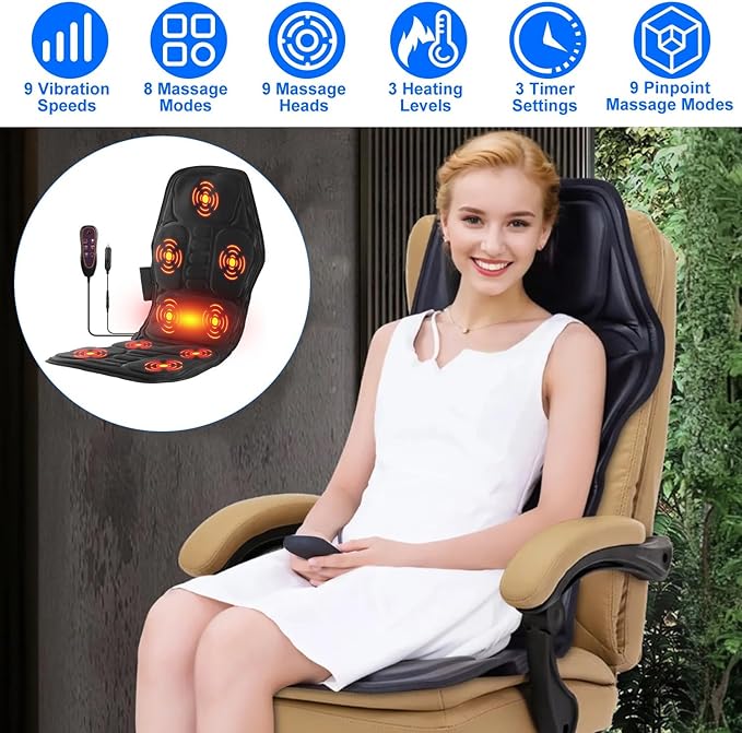 iMounTEK Full Body Massage Chair Pad with Heat Multifunctional Back Massager with Pinpoint Massage Vibration Timer for Home Office Car Use