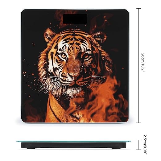 Tiger in Fire Bathroom Scale for Body Weight Bathroom Weighing Scale with Backlit LCD Display Highly Accurate Measures Weight Up to 180kg